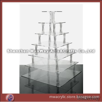 Clear Square Finely Designed Acrylic 7 Tiers Tower Cup Cake Display Stand Rack